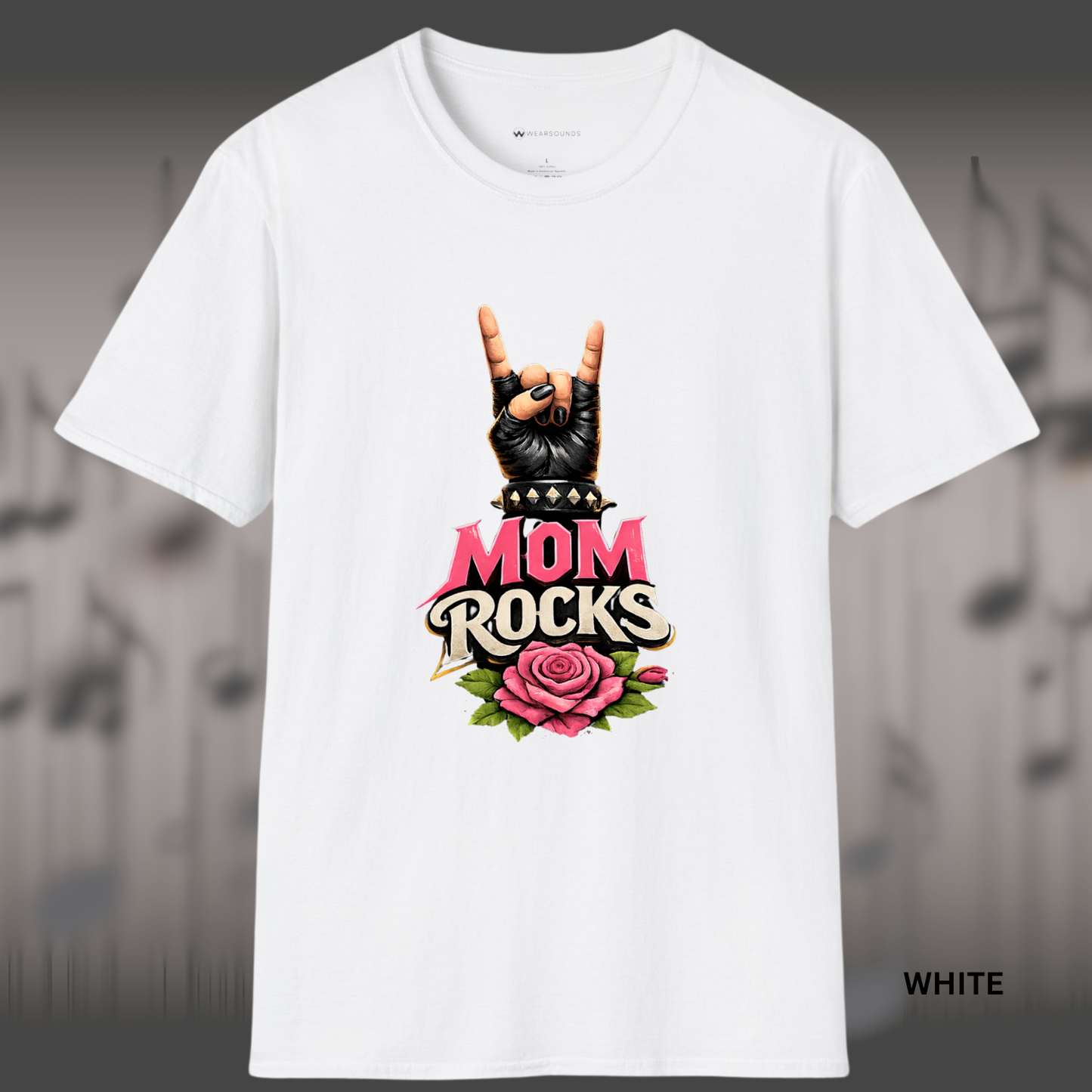 MOM ROCKS   | T-SHIRT - 7 colors - 9 sizes  |  Edgy Mother’s Day Rock Shirt with Rose & Rock Hand for Cool Moms!