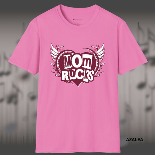 MOM ROCKS   | T-SHIRT - 7 colors - 9 sizes |  Heart of a Rocker Mom