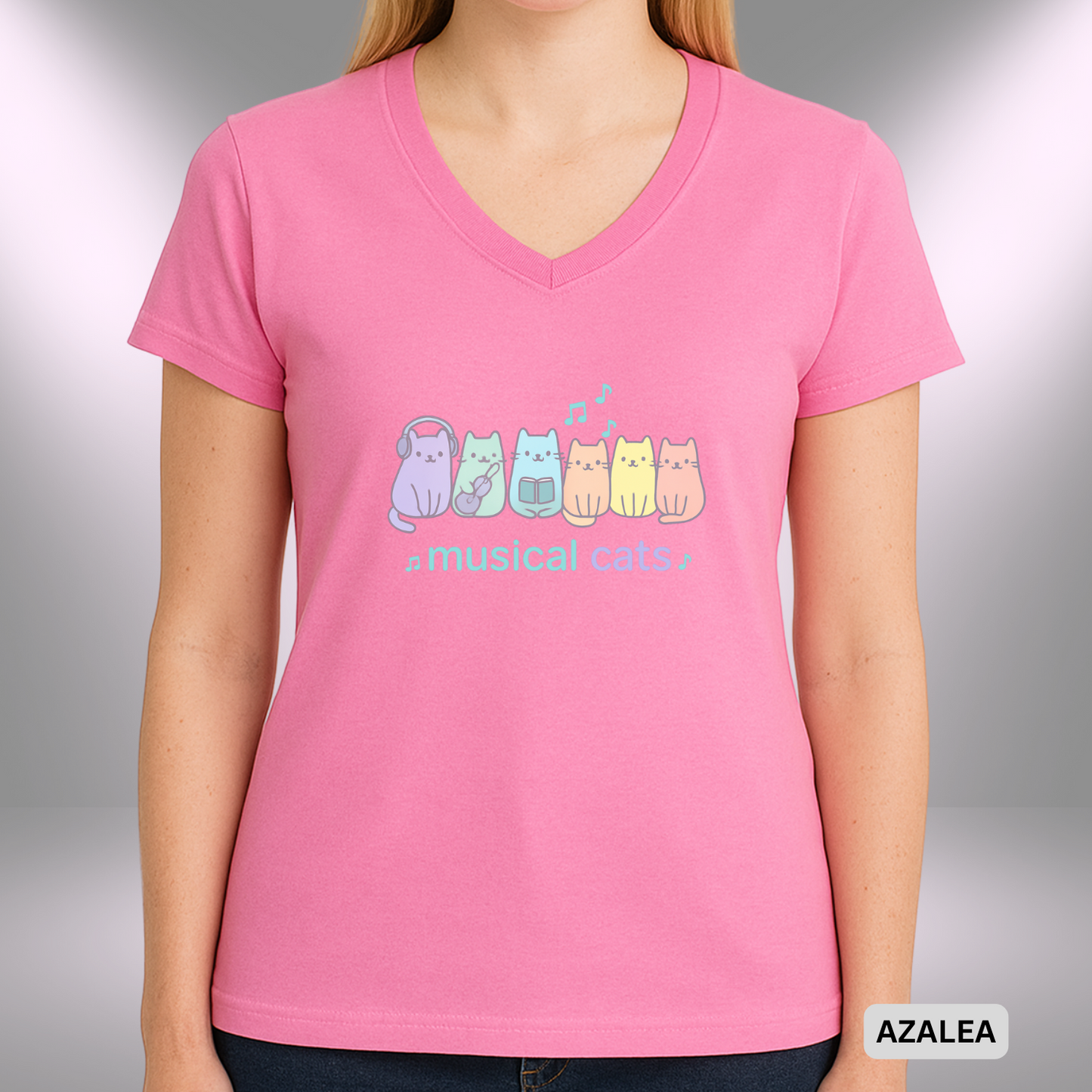MUSICAL CATS - PURRFECT HARMONY    |  Lady's V-Neck  | T-SHIRT - 6 colors - 4 sizes