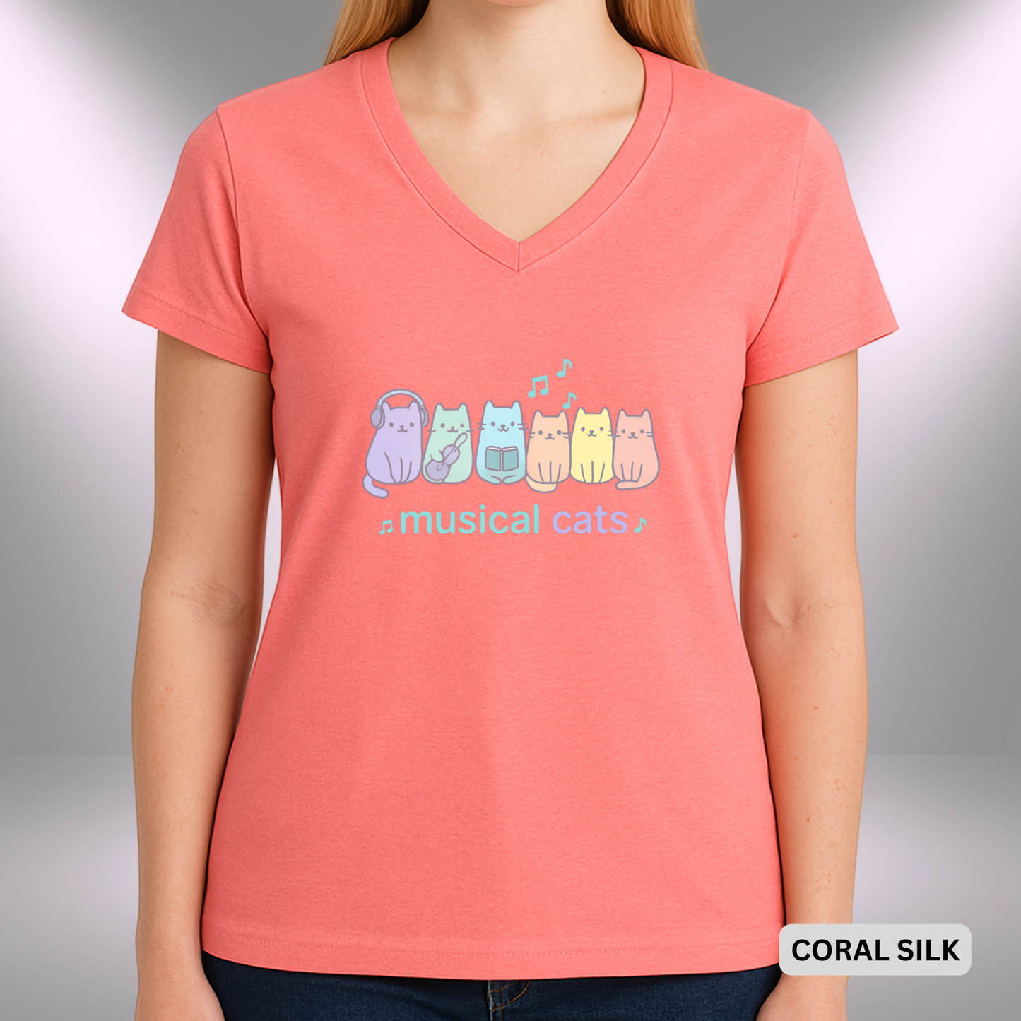 MUSICAL CATS - PURRFECT HARMONY    |  Lady's V-Neck  | T-SHIRT - 6 colors - 4 sizes