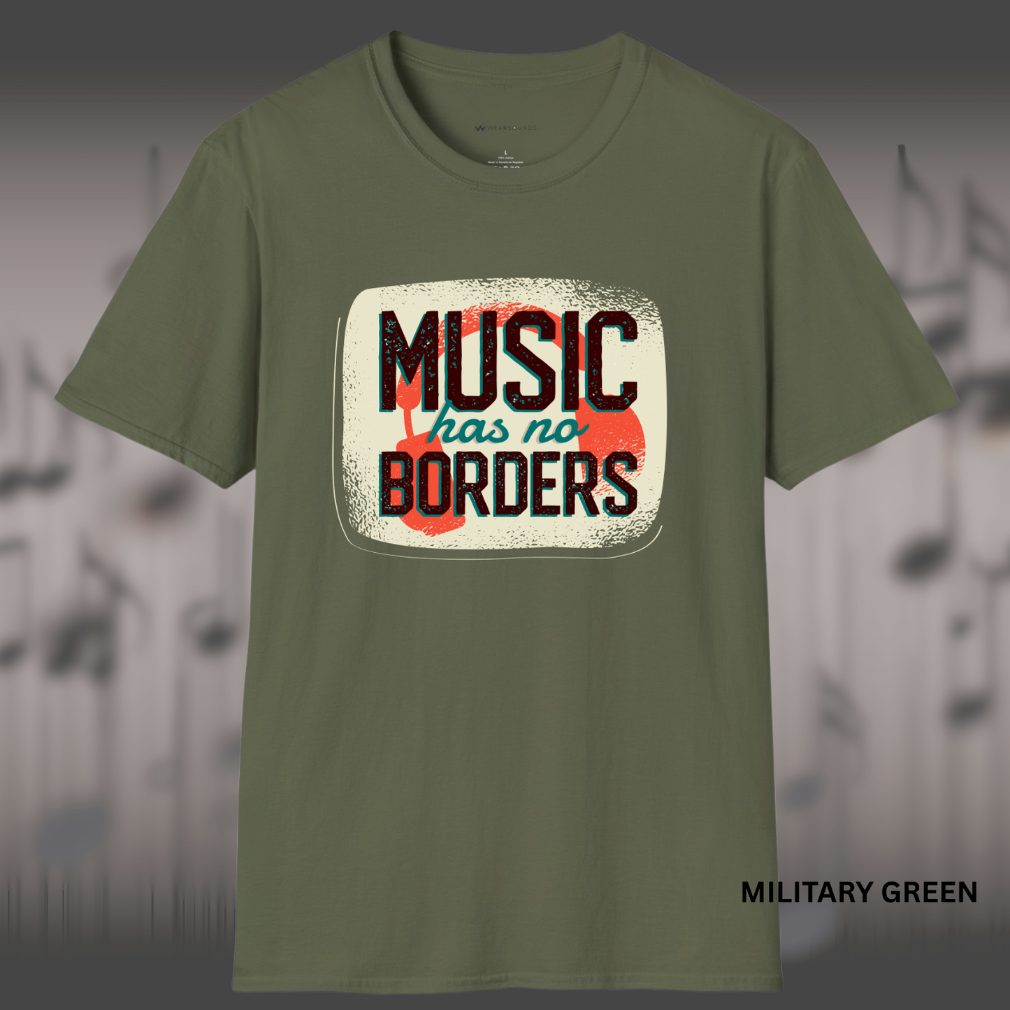 MUSIC HAS NO BORDERS Vintage Style | T-SHIRT - 7 colors - 9 sizes | Unity Through Music for Everyone