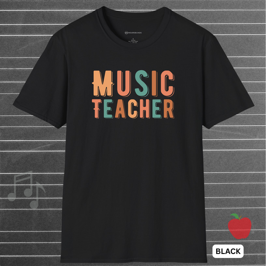 Retro MUSIC TEACHER T-Shirt – Gift for Music Educators      | T-SHIRT - 7 colors - 9 sizes |  Every note matters. Every student counts. Wear your dedication proudly with our retro-inspired Music Teacher tee!