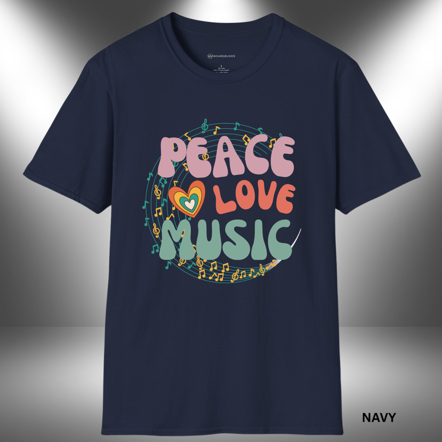 PEACE LOVE MUSIC     | T-SHIRT - 6 colors - 9 sizes  | Perfect for:  Music lovers, Festival and concert fans, Anyone who believes music connects hearts