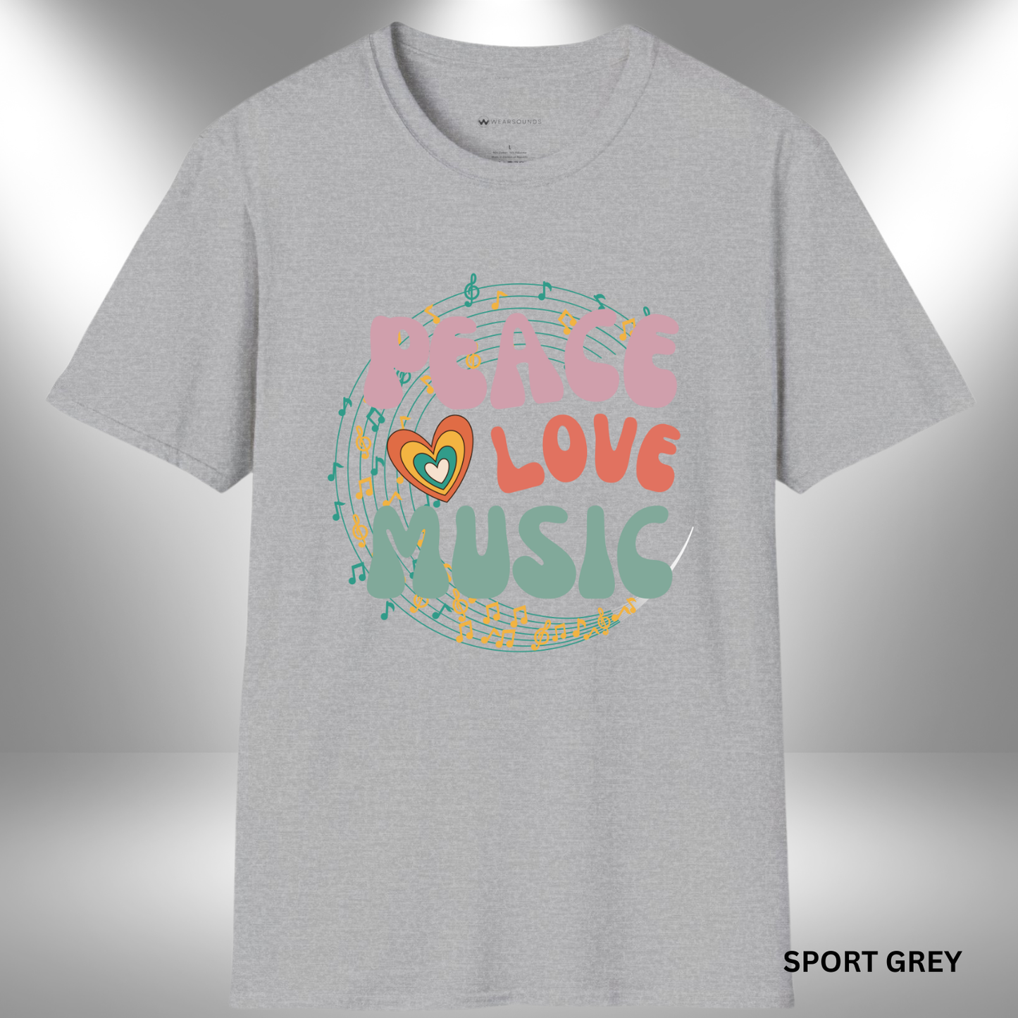PEACE LOVE MUSIC     | T-SHIRT - 6 colors - 9 sizes  | Perfect for:  Music lovers, Festival and concert fans, Anyone who believes music connects hearts