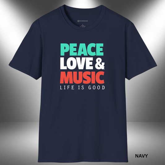 PEACE, LOVE & MUSIC - LIFE IS GOOD     | T-SHIRT - 6 colors - 9 sizes | 🎁 Perfect gift for:  Music lovers of all ages  Festival goers  Peace & positivity
