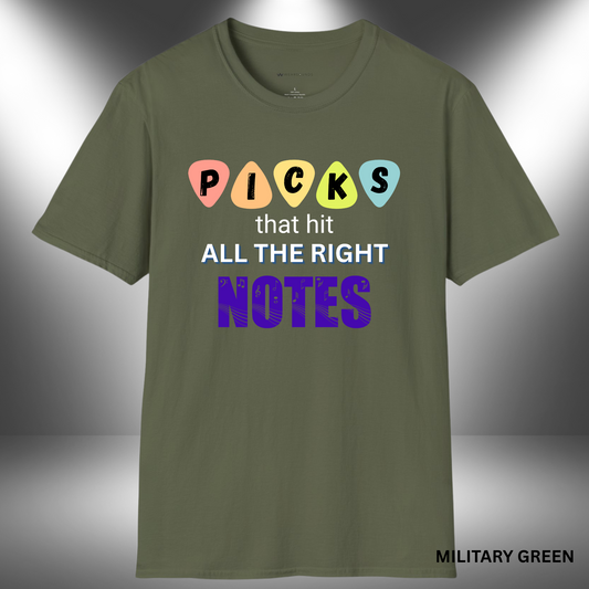 PICKS THAT HIT ALL THE RIGHT NOTES   | T-SHIRT - 7 colors - 9 sizes