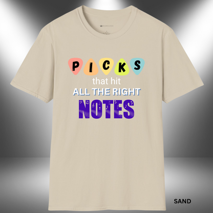PICKS THAT HIT ALL THE RIGHT NOTES   | T-SHIRT - 7 colors - 9 sizes
