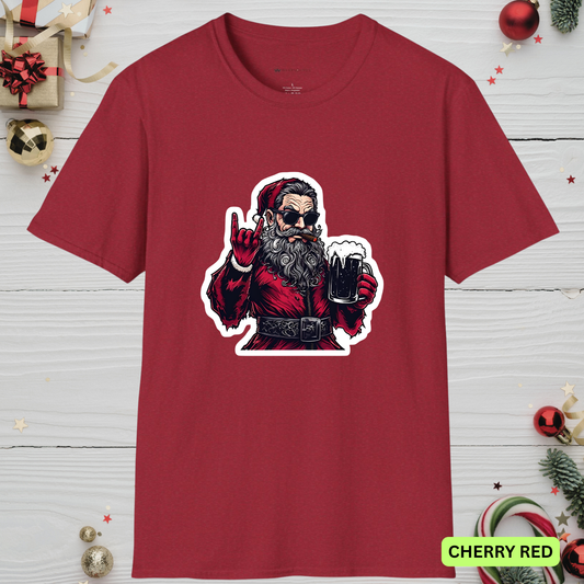 REBEL CLAUS: BEER & CHEER  | T-SHIRT - 8 colors - 9 sizes | Great for:  Rock & metal musicians  Gigging bands performing holiday shows  Bartenders, brewers & craft beer lovers   Anyone who believes Santa parties harder than the elves