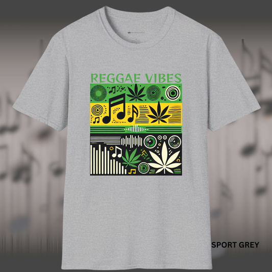 REGGAE VIBES   | T-SHIRT - 7 colors - 9 sizes |  Music & Rhythm Graphic Tee with Island Soundwave Design