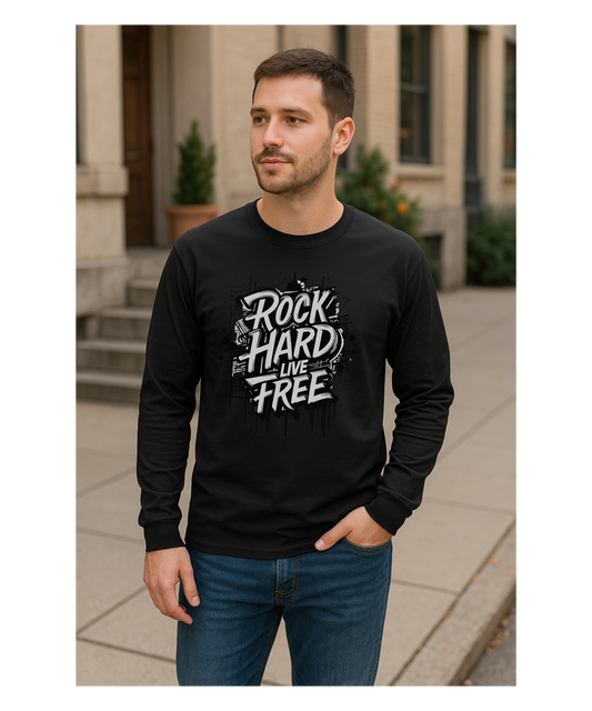 ROCK HARD - LIVE FREE (BLACK)  |   LONG-SLEEVE T-SHIRT  -  1 COLOR - 8 SIZES