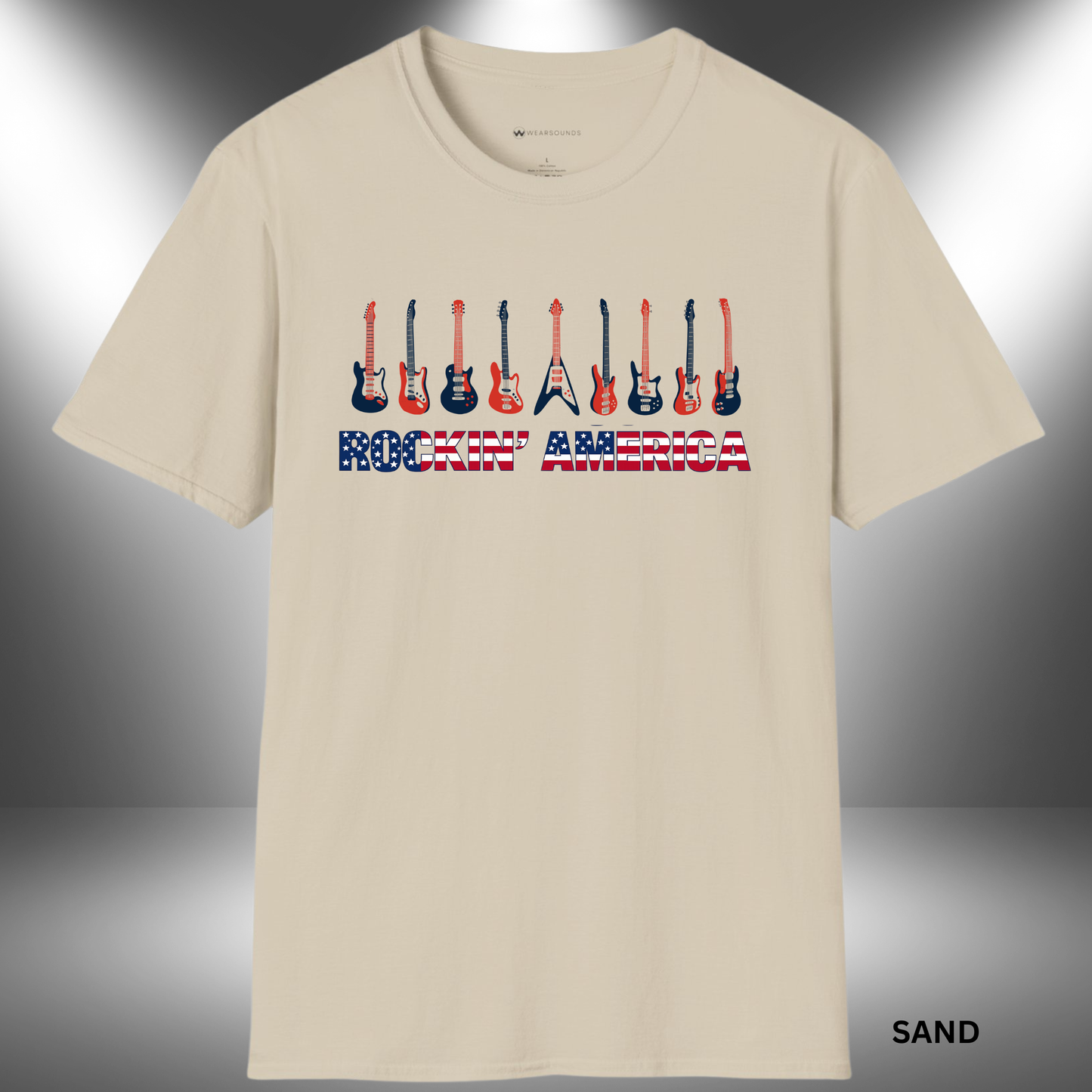 ROCKIN' AMERICA  | T-SHIRT - 4 colors - 9 sizes | Red White and Blue Guitar Rockin' America Tee