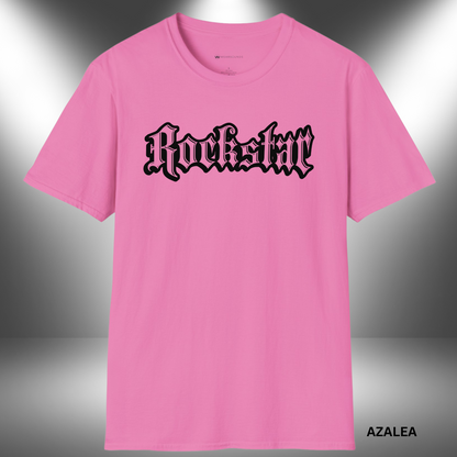 grunge-style 'Rockstar' text in gothic font — bold music graphic celebrating rock culture and rebellious streetwear fashion.