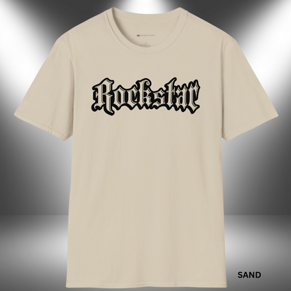 grunge-style 'Rockstar' text in gothic font — bold music graphic celebrating rock culture and rebellious streetwear fashion.