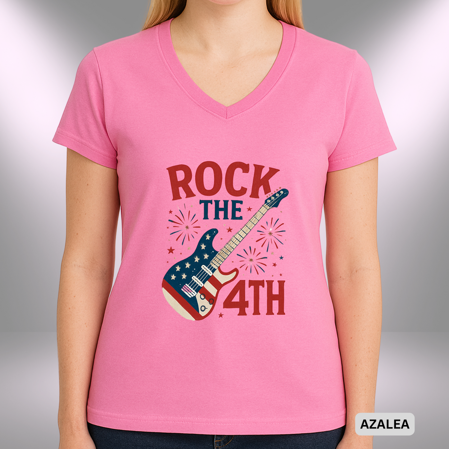 ROCK THE 4th    |  Lady's V-Neck  | T-SHIRT - 7 colors - 4 sizes