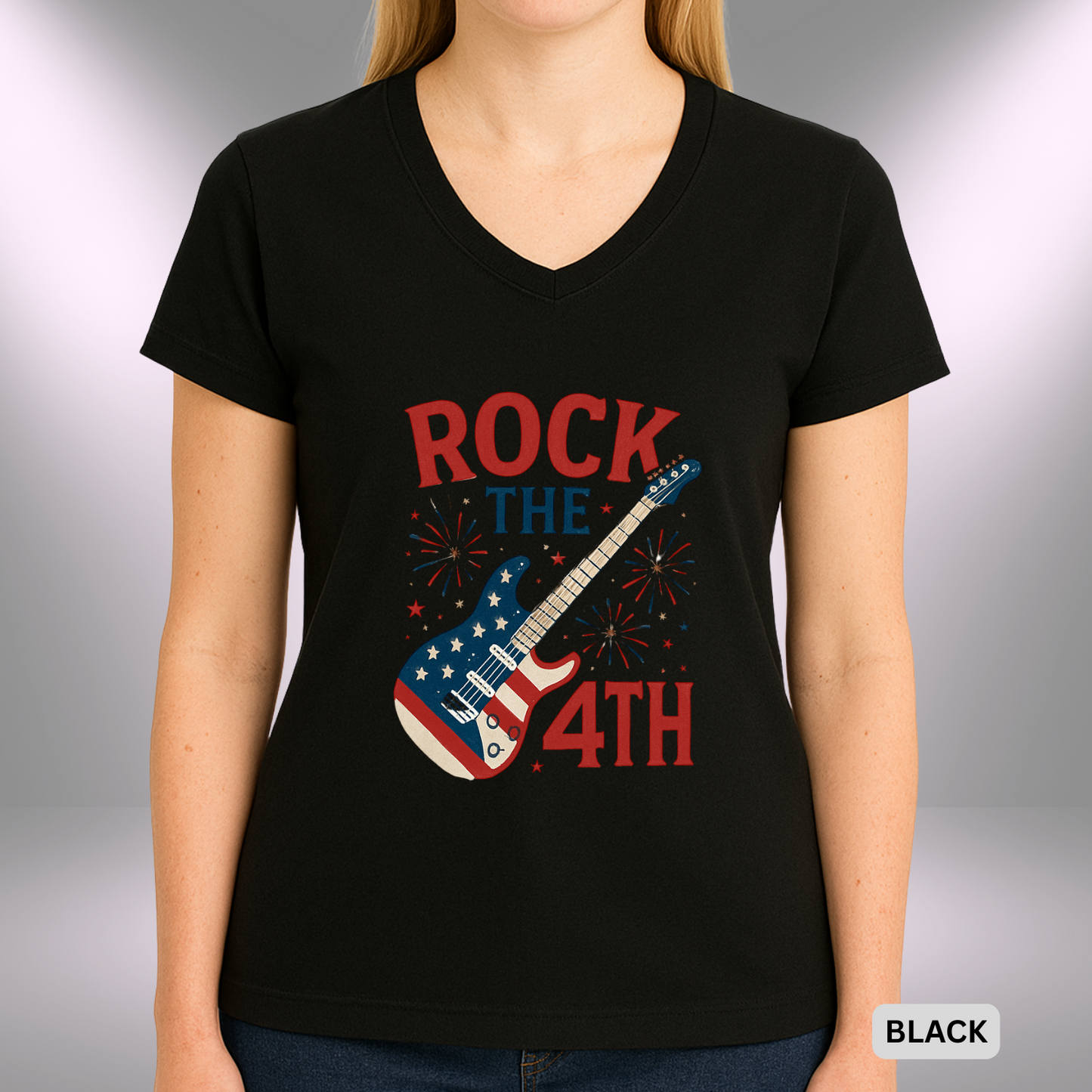 ROCK THE 4th    |  Lady's V-Neck  | T-SHIRT - 7 colors - 4 sizes