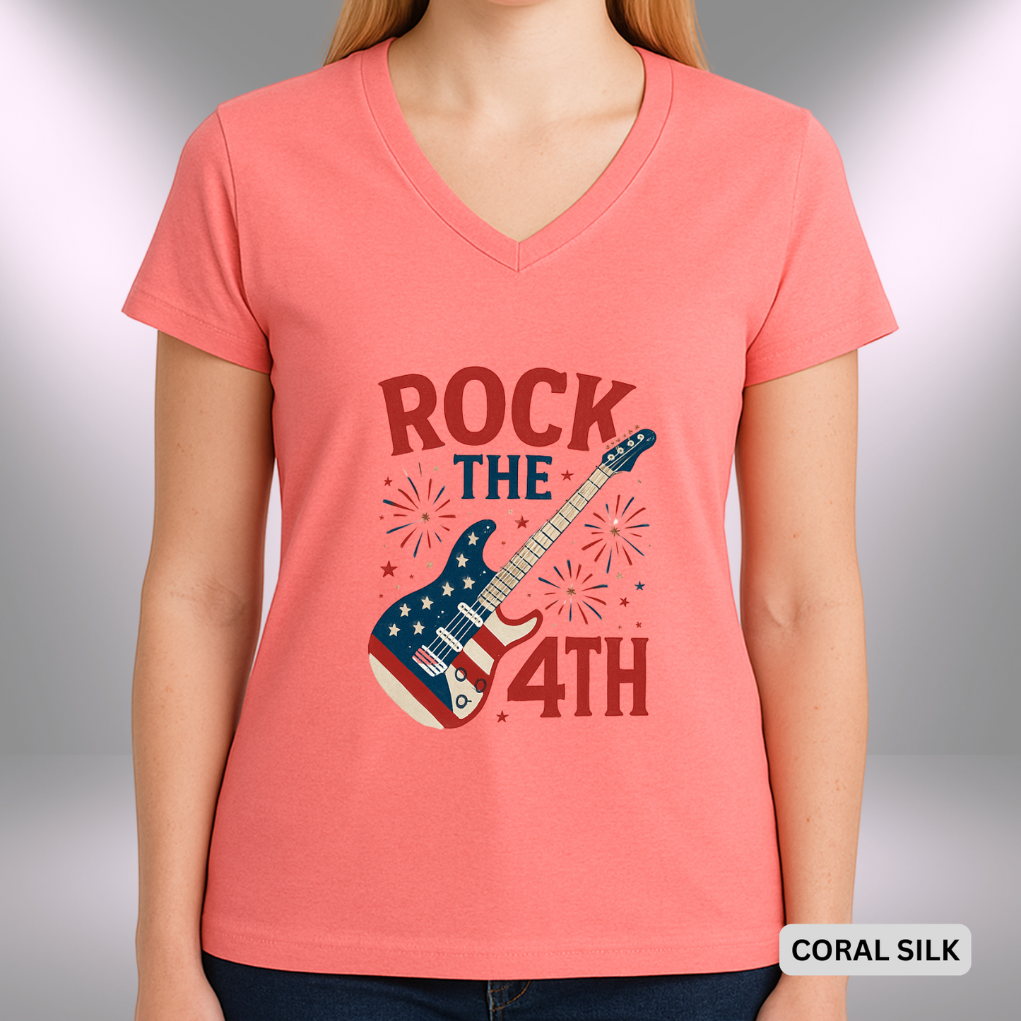 ROCK THE 4th    |  Lady's V-Neck  | T-SHIRT - 7 colors - 4 sizes