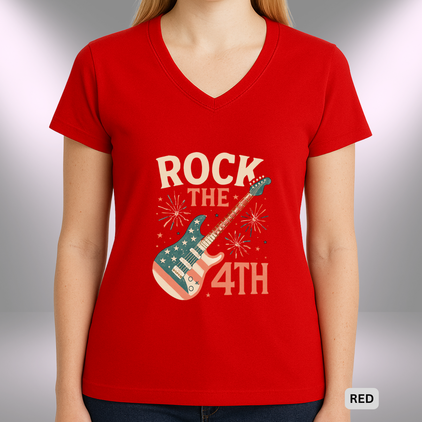 ROCK THE 4th    |  Lady's V-Neck  | T-SHIRT - 7 colors - 4 sizes