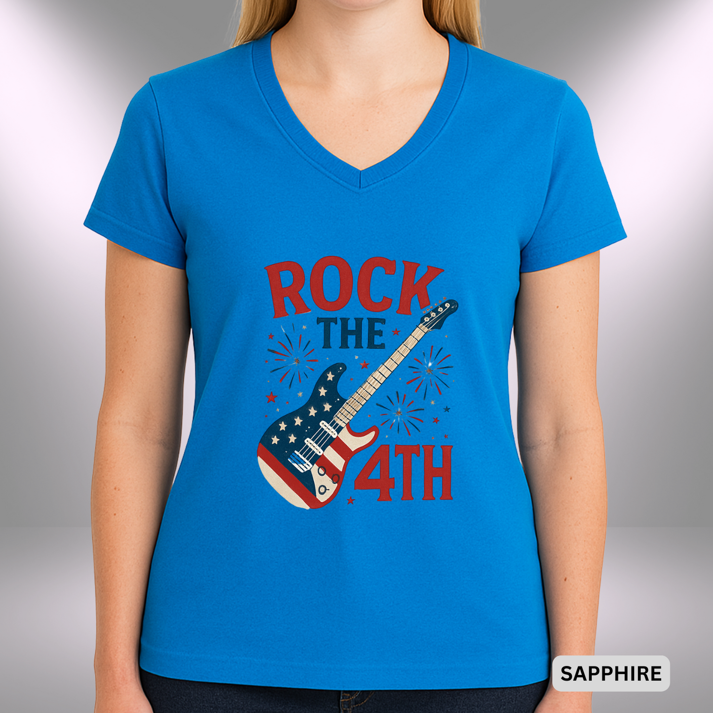 ROCK THE 4th    |  Lady's V-Neck  | T-SHIRT - 7 colors - 4 sizes