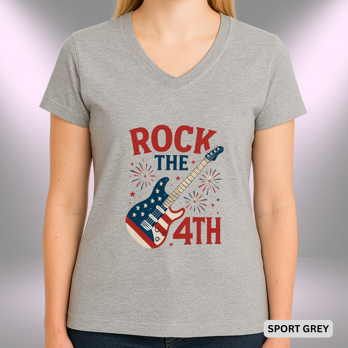 ROCK THE 4th    |  Lady's V-Neck  | T-SHIRT - 7 colors - 4 sizes