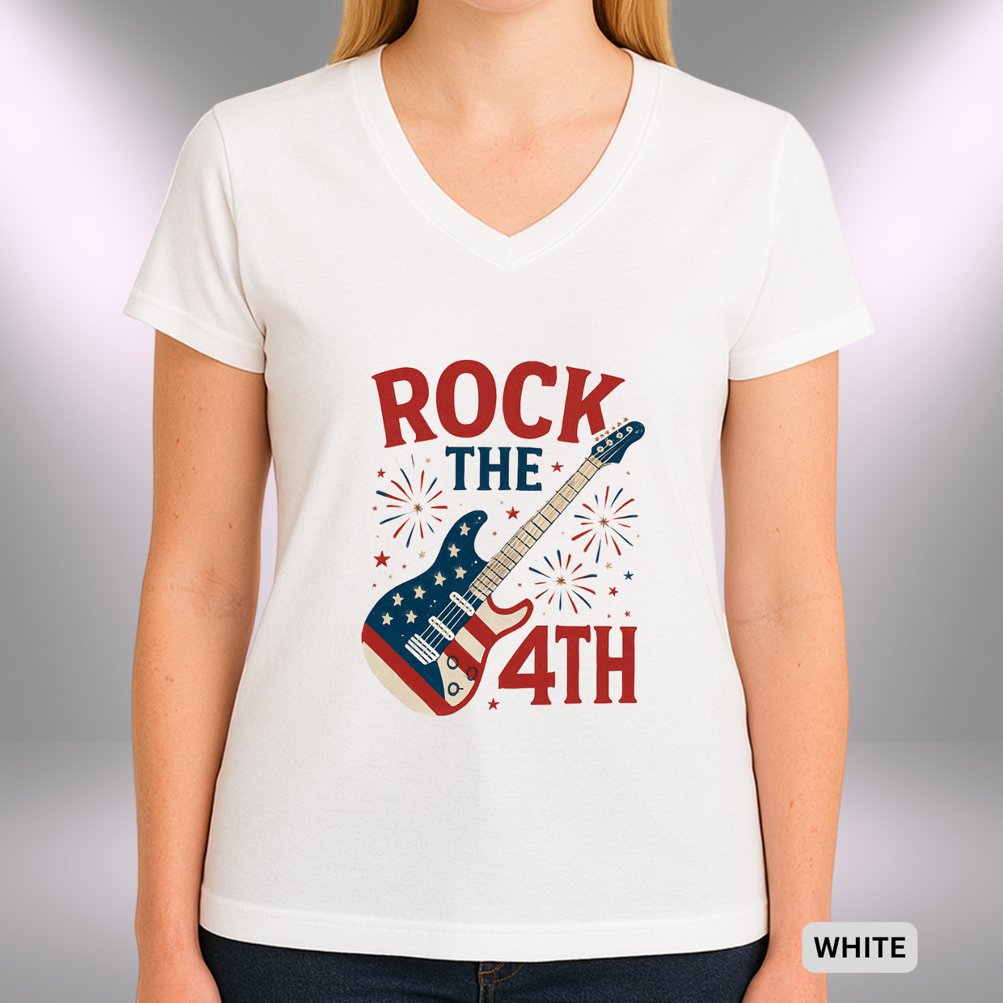 ROCK THE 4th    |  Lady's V-Neck  | T-SHIRT - 7 colors - 4 sizes