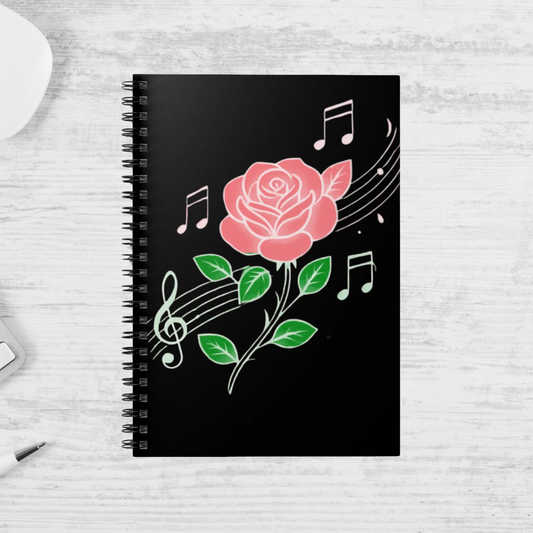 ROSE & MUSIC Spiral Notebook - Perfect for Students, Journal Lovers, Musicians, Gifts, Floral Design, Back to School