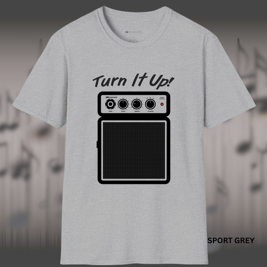 Illustration of a guitar amp-style knob labeled “Smoke,” “Spice,” and “Flavor,” with a red dot indicating max volume, and the phrase “Turn It Up!” above in bold script
