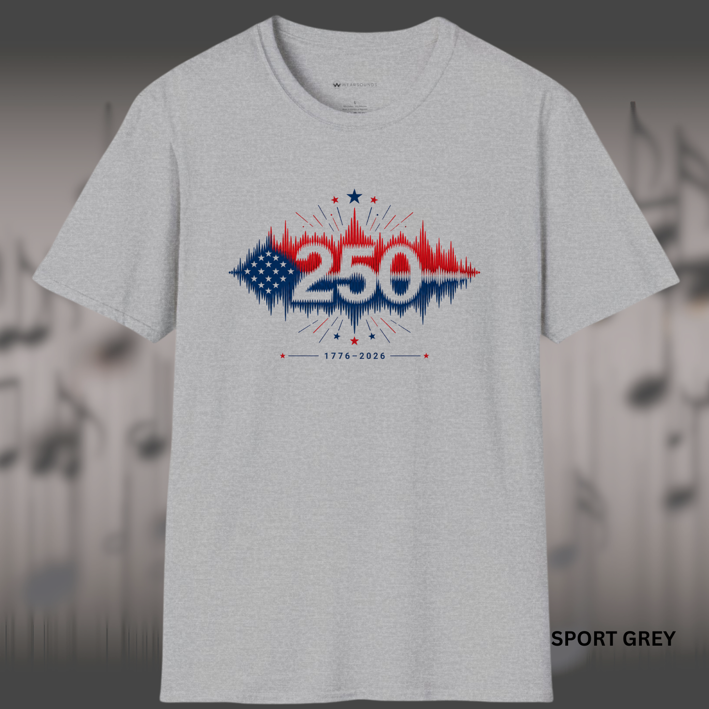 USA250 SOUNDWAVE T-SHIRT    | T-SHIRT - 4 colors - 9 sizes  |  America 250 Patriotic Music Graphic Tee