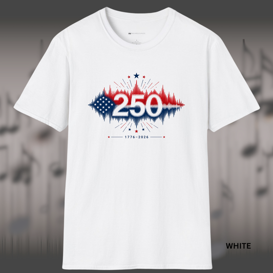 USA250 SOUNDWAVE T-SHIRT    | T-SHIRT - 4 colors - 9 sizes  |  America 250 Patriotic Music Graphic Tee