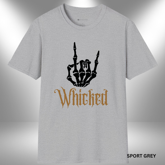 ROCK ON! WHICKED      | T-SHIRT - 7 colors - 9 sizes  |  Grab the ROCK ON! WHICKED Tee and show the world your spooky metal spirit!