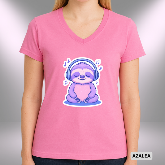 ZEN BEATS SLOTH    |  Lady's V-Neck  | T-SHIRT - 7 colors - 4 sizes | Grab yours now and let your chill shine!