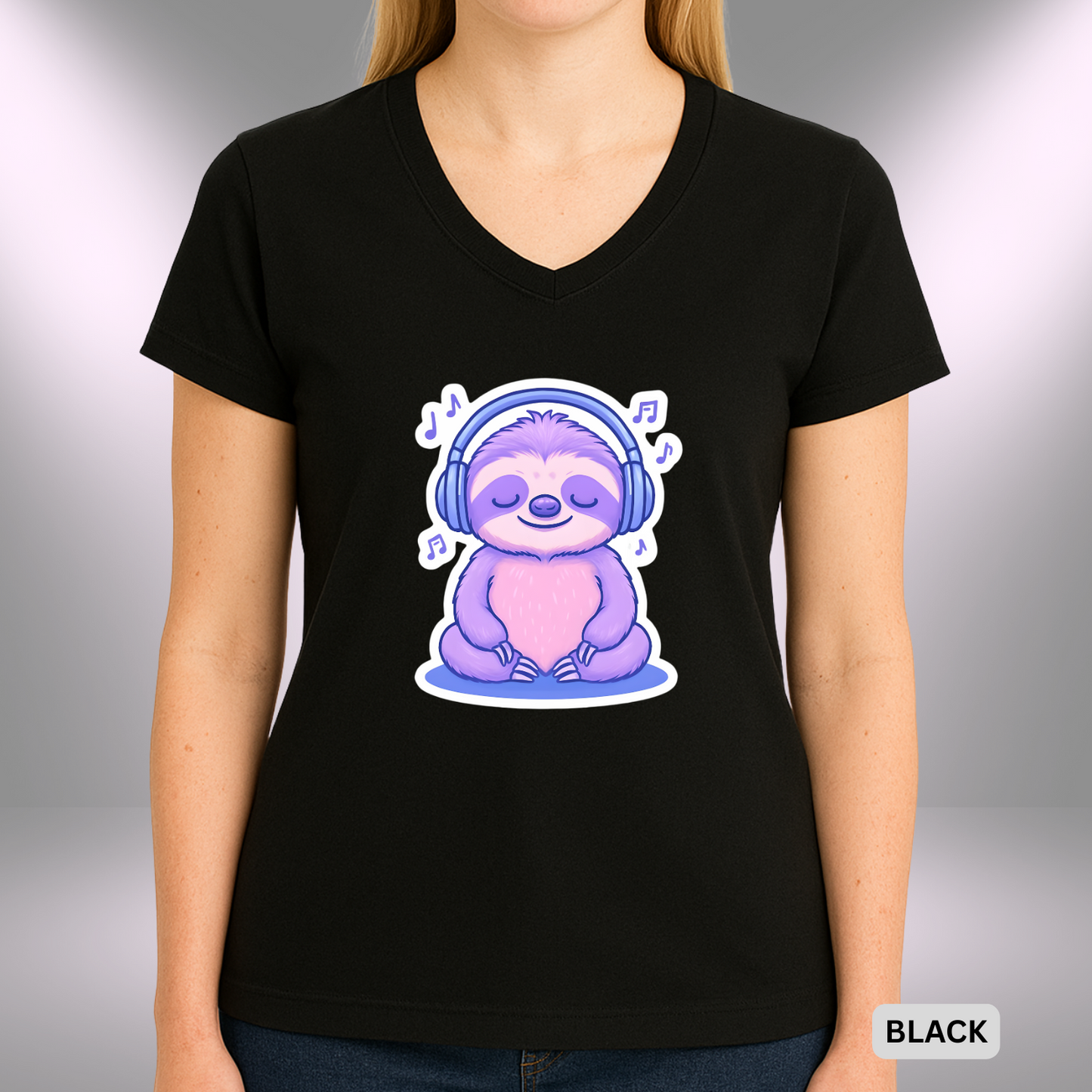 ZEN BEATS SLOTH    |  Lady's V-Neck  | T-SHIRT - 7 colors - 4 sizes | Grab yours now and let your chill shine!