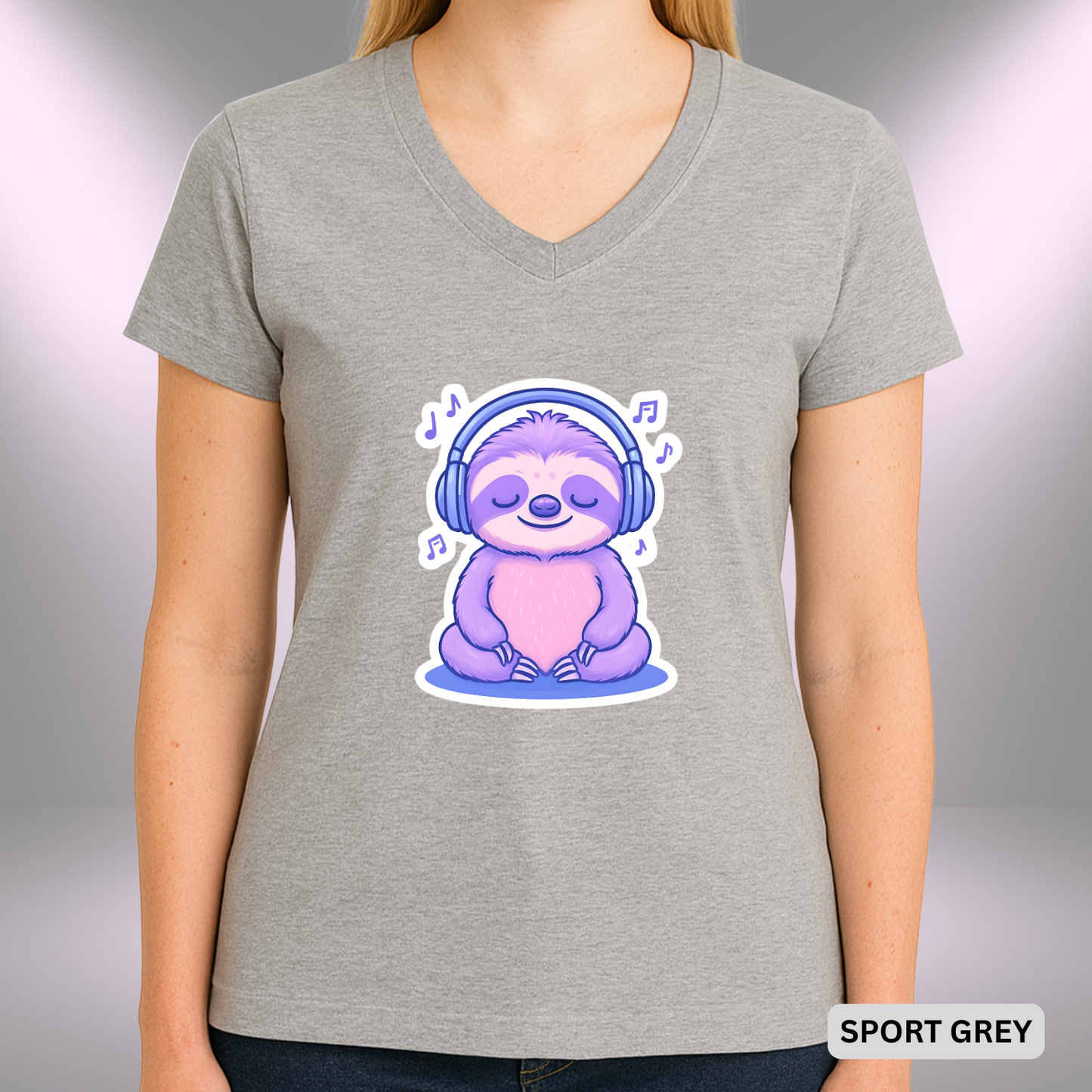 ZEN BEATS SLOTH    |  Lady's V-Neck  | T-SHIRT - 7 colors - 4 sizes | Grab yours now and let your chill shine!