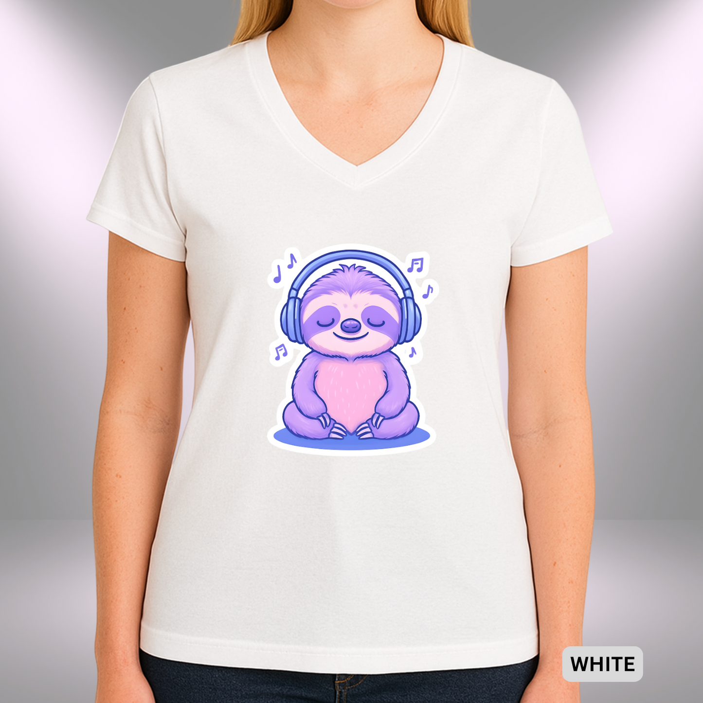 ZEN BEATS SLOTH    |  Lady's V-Neck  | T-SHIRT - 7 colors - 4 sizes | Grab yours now and let your chill shine!