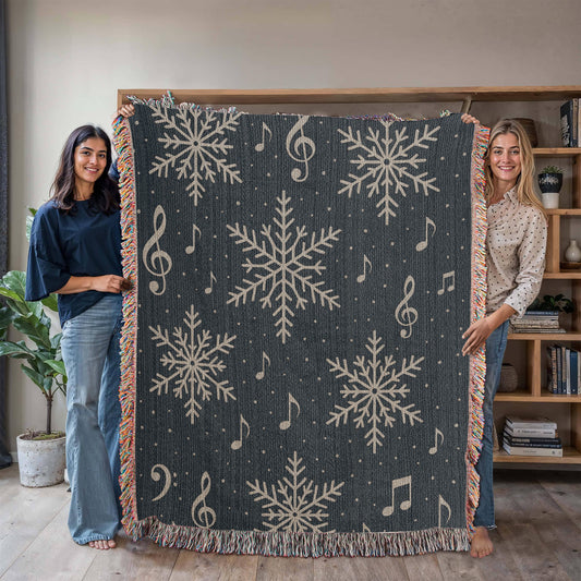 Snowfall Symphony – Music & Winter Woven Blanket